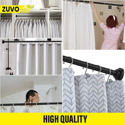 Tension Curtain Rods Extendable 81 to 106cm Black No Drill Rust Proof ...