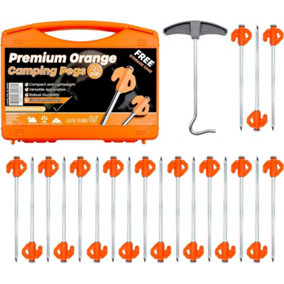 Tent Pegs - 20 Pack Tent Pegs Metal Heavy Duty, Camping Pegs and Awning Pegs for Outdoor - Orange Galvanis