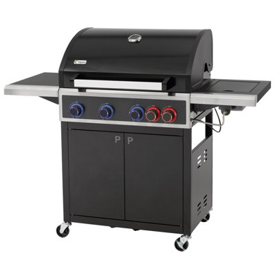 Tepro 3303UK Black Keansburg 4 Burner Gas BBQ with Turbo Zone and Side Burner