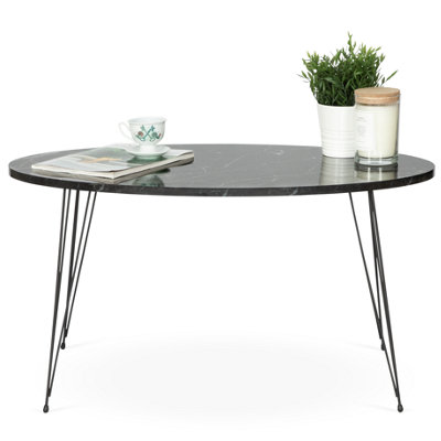 Terek Oval Black Marble Coffee Table With Hairpin Legs