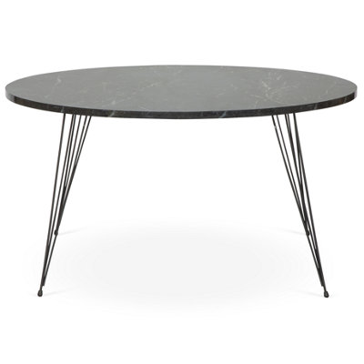 Terek Round Black Marble Coffee Table With Hair Pin Legs