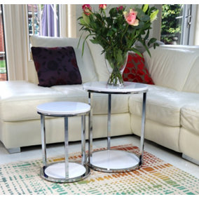 Terni Set Of 2 Tables, Glossy White Wooden Tops and Base