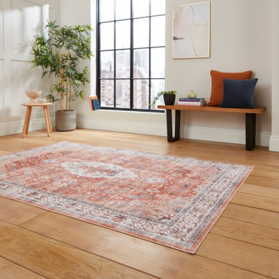 Terra Traditional Bordered Geometric Rug Easy to clean Living Room and Bedroom-120cm X 170cm