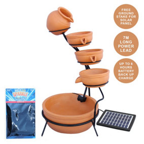 Terracotta 4 Tier Spilling Bowls Water Feature With Aquatic Cleaner