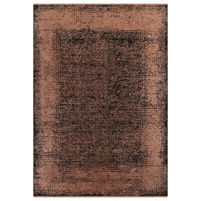TERRACOTTA BLACK ABSTRACT MODERN BORDERED RUG EASY TO CLEAN LIVING ROOM ...