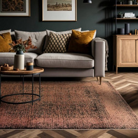 Terracotta Black Abstract Modern Bordered Rug Easy to clean Living Room and Bedroom-160cm X 230cm