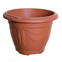 Terracotta Colour Round Venetian Pot Decorative Plastic Garden Flower Planter Pot 24cm