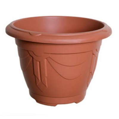 Terracotta Colour Round Venetian Pot Decorative Plastic Garden Flower Planter Pot 24cm