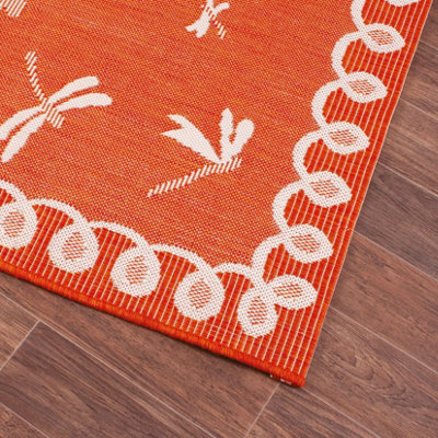 Terracotta Dragonfly Garden Patio Rug - Weatherproof, Mould & Mildew Resistant Indoor Outdoor Mat - Rectangular 120 x 170cm
