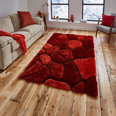 Terracotta Geometric Shaggy Rug For Living Room Dinning Room Bed Room-180cm X 270cm (5ft. 9in. X 8ft. 9in.)