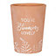 Terracotta Indoor Plant Pot. "You're Blooming Lovely" Text. Gift Idea. (Dia) 12.5 cm