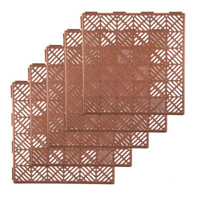 Terracotta Interlocking Plastic Garden Tiles Decking Nonslip Floor Lawn Outdoor Tiles - 5PK