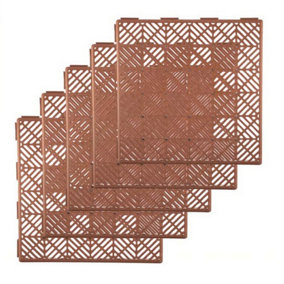 Terracotta Interlocking Plastic Garden Tiles Decking Nonslip Floor Lawn Outdoor Tiles - 5PK