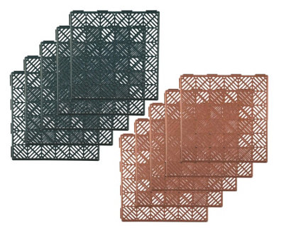 Terracotta Interlocking Plastic Garden Tiles Decking Nonslip Floor Lawn Outdoor Tiles - 5PK