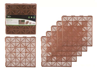 Terracotta Interlocking Plastic Garden Tiles Decking Nonslip Floor Lawn Outdoor Tiles - 5PK - 3
