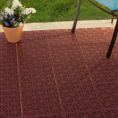 Terracotta Interlocking Plastic Garden Tiles Decking Nonslip Floor Lawn Outdoor Tiles - 5PK - 6