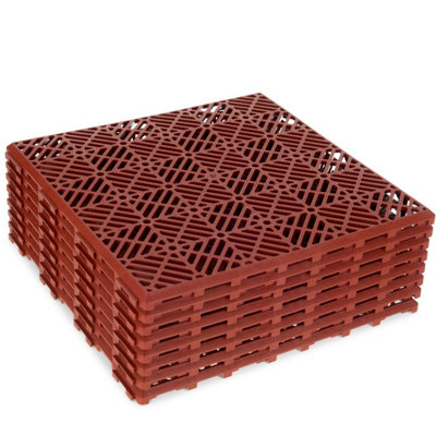 Terracotta Interlocking Plastic Garden Tiles - Pack of 9