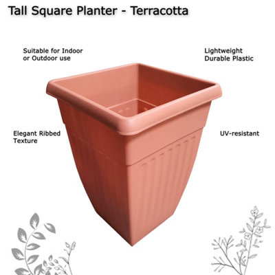 Terracotta Large Tall Planter Pack of 4 Square Plastic Garden Flower Plant  Pot for Patio Garden
