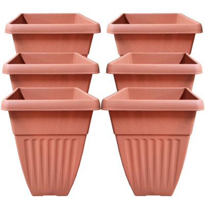 Terracotta Large Tall Planter Pack of 6 Square Plastic Garden Flower Plant Pot for Patio Garden or Indoor Plants Terracotta