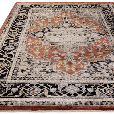 Terracotta Luxurious Traditional Bordered Easy To Clean Rug For Living Room Bedroom & Dining Room-240cm X 330cm