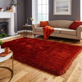 Terracotta Plain Shaggy Modern Handmade Acrylic Polyester Rug for Living Room and Bedroom-120cm X 170cm