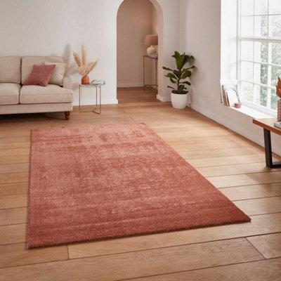 Terracotta Plain Shaggy Modern Rug Easy to clean Dining Room-120cm X 170cm