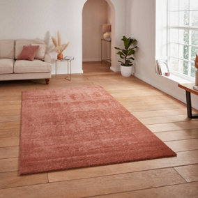 Terracotta Plain Shaggy Modern Rug Easy to clean Dining Room-60cm X 115cm