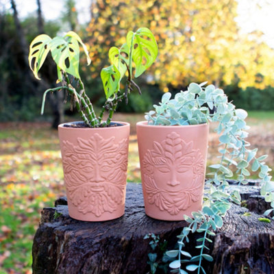 Terracotta Plant Pot, Tree Man Embossed Pattern (H16 x W12.5 cm)