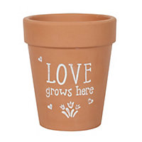 Terracotta Plant Pot With Text Love Grows Here (H16 x W15 cm)
