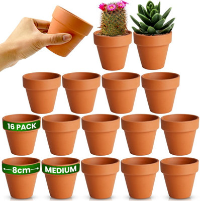 Terracotta Plant Pots 8cm Mini Clay Pots (16 Pack) for Plants, Flowers, Candle Making & DIY Projects