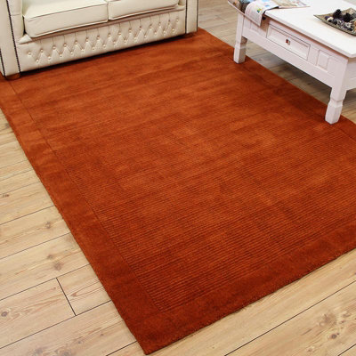 Terracotta Simple and Stylish Wool Plain Handmade Modern Rug for Living Room and Bedroom-120cm X 170cm