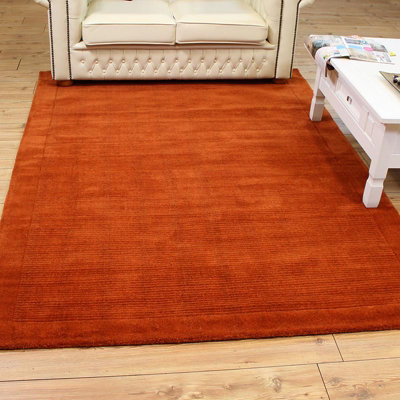Terracotta Simple and Stylish Wool Plain Handmade Modern Rug for Living ...