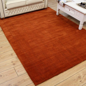 Terracotta Simple and Stylish Wool Plain Handmade Modern Rug for Living Room and Bedroom-68 X 240cm (Runner)
