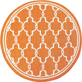 Terracotta Spanish Tile Garden Patio Rug - Weatherproof, Mould & Mildew Resistant Indoor Outdoor Mat - Round 120cm Diameter