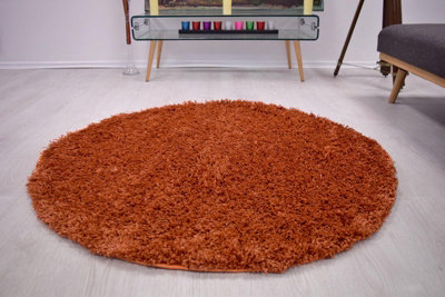 Terracotta Thick Shaggy Circle Rug - California - 120cm