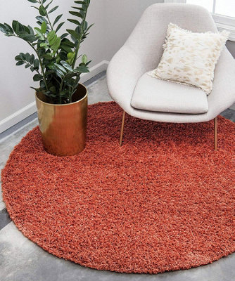 Terracotta Thick Shaggy Circle Rug - California - 120cm