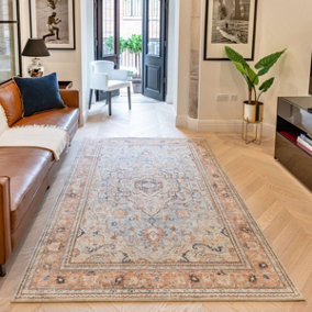 Terracotta Traditional Bordered Floral Easy To Clean Rug For Living Room Bedroom & Dining Room-160cm X 236cm