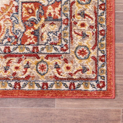 Terracotta Traditional Bordered Floral Persian Rug for Dining Room-160cm X 225cm