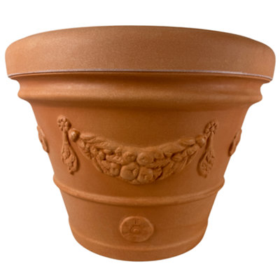 TerraGro Idra Terracotta Plant Pot 102L With Grape Design, D63 H52cm, Heavy Duty Rotary Form Resin