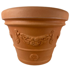 TerraGro Idra Terracotta Plant Pot 22L With Grape Design, D40 H30cm, Heavy Duty Rotary Form Resin