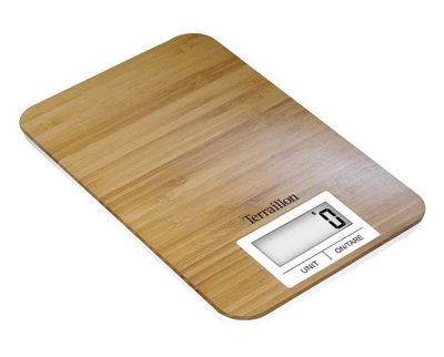 Terraillon Natural Bamboo Digital Kitchen Scale - Tare, Liquid Conversion, Capacity 3 kg max - Eco Kitchen Scales