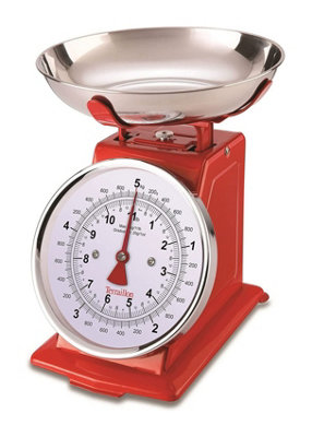 Terraillon Traditional Kitchen Scale, Manual Tare, Large Dial, 5 kg Capacity, Tradition 500 - Red