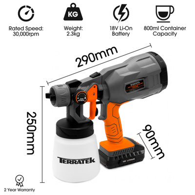 Terratek 18V Cordless Electric HVLP Fence Paint Sprayer Comes Complete with 1 Battery and Charger