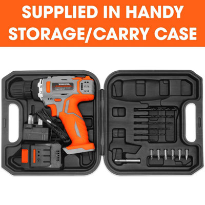 Terratek 20V Cordless Li ion Drill Screwdriver Set with 13 Piece Accessory Kit Carry Case