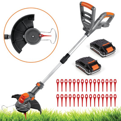 Terratek 20V Electric Cordless Grass Strimmer Garden Trimmer 2 Batteries & 30 Blades Included