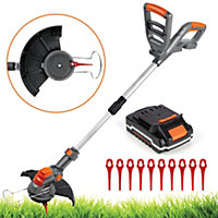 Terratek Cordless Grass Strimmer 20V 1HR Fast Charge Rechargeable Grass Trimmer with 10X Blades Battery and Charger Included