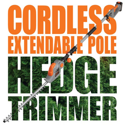 Terratek Cordless Hedge Trimmer 20V Li-Ion Long Reach Telescopic Garden Hedge Cutter, 1 Hr Fast Charge Battery & Charger Included