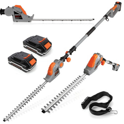 Terratek Cordless Hedge Trimmer 20V Long Reach Hedge Cutter with 2 Li-Ion 1Hr Charge Batteries & Charger, Garden Pole Hedge Cutter
