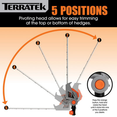 Terratek Cordless Hedge Trimmer 20V Long Reach Hedge Cutter with 2 Li-Ion 1Hr Charge Batteries & Charger, Garden Pole Hedge Cutter
