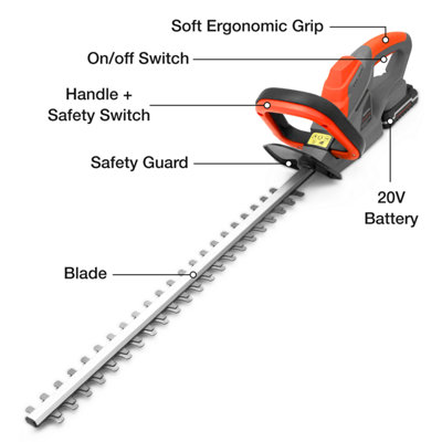 Terratek Hedge Trimmer Electric Cordless 20V 1HR Fast Charge Hedge